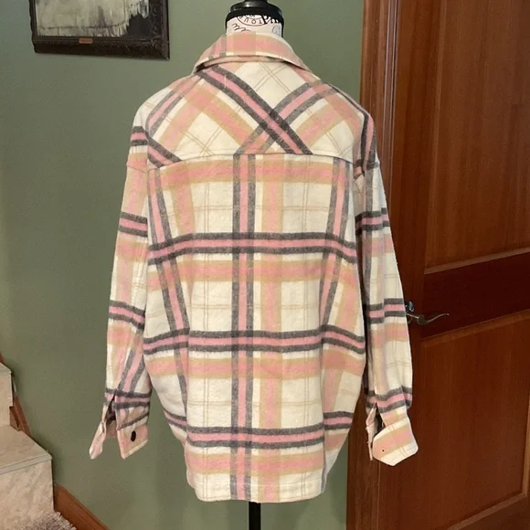 Zara Pink and Cream Plaid Jacket, Size M - Picture 3 of 5